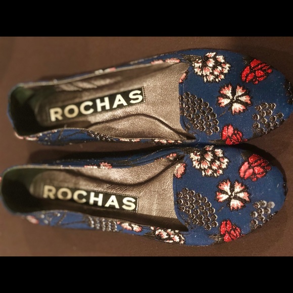 Rochas blue/red/silver Floral Flats Size 8.5 - Picture 4 of 4